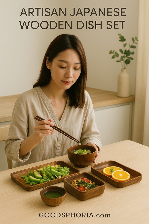 Artisan Japanese Wooden Dish Set - Elegant Dining Experience GOODSPHORIA.COM