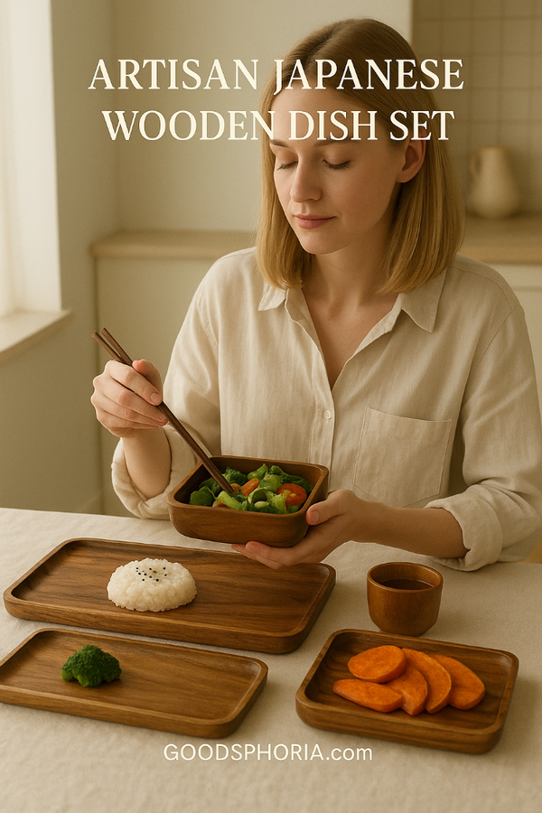 Artisan Japanese Wooden Dish Set - Elegant Dining Experience GOODSPHORIA.COM