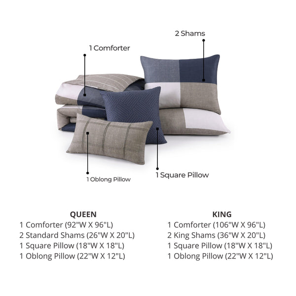 Bebejan Checkered Navy Tan 5 Piece Reversible Comforter Set
