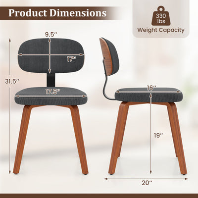 Chenille Fabric Upholstered Wooden Kitchen Chairs Set of 4-Dark Gray