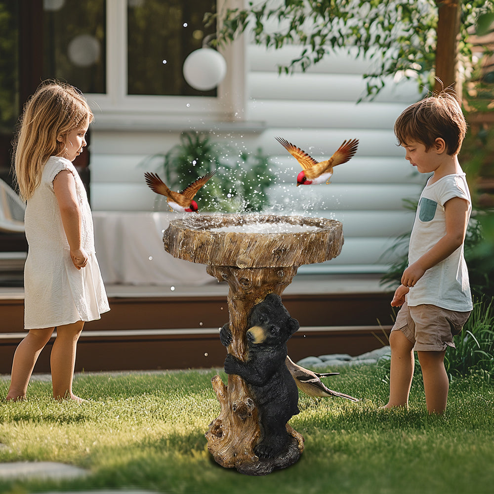 Concrete Bear Bird Bath Cub Climbing Stump 23 Inch