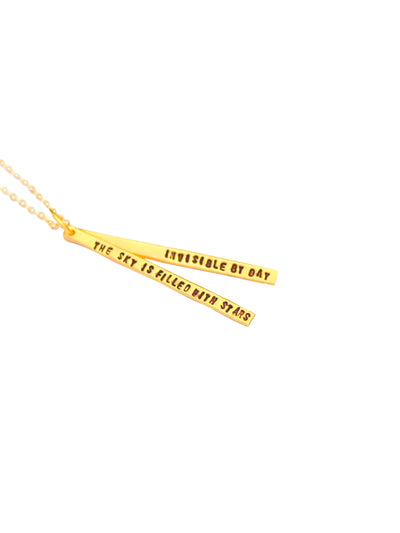 Chocolate & Steel Long-Bar Quote Necklace Henry Wadsworth Longfellow