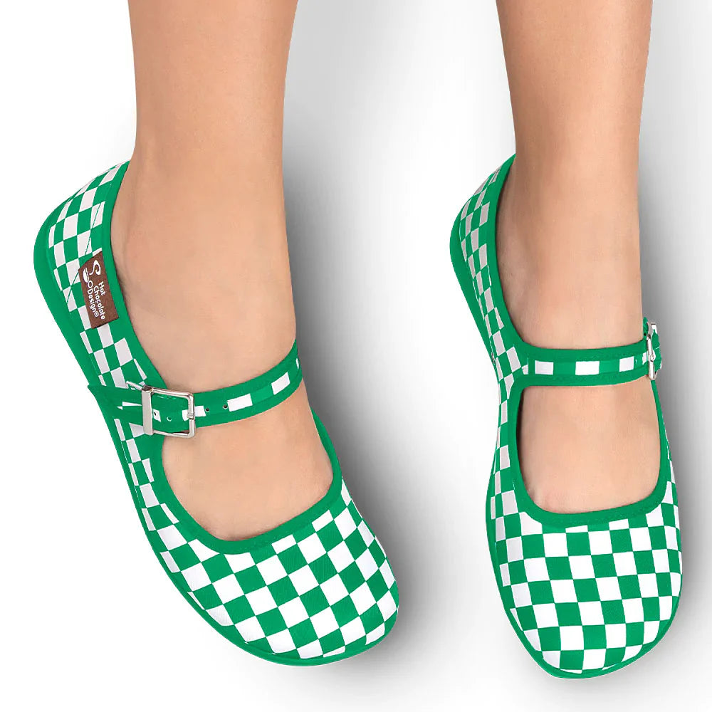 Hot Chocolate Design Checkers - Green Women's Mary Jane Flats