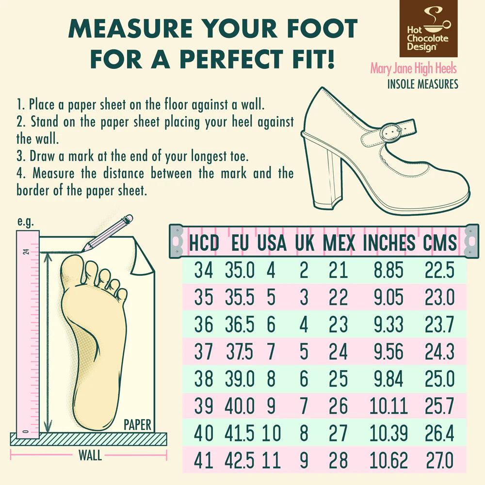 Mary Jane Pump High Heels Size Chart