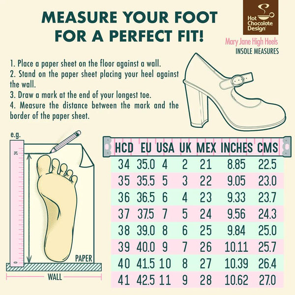 Mary Jane Pump High Heels Size Chart