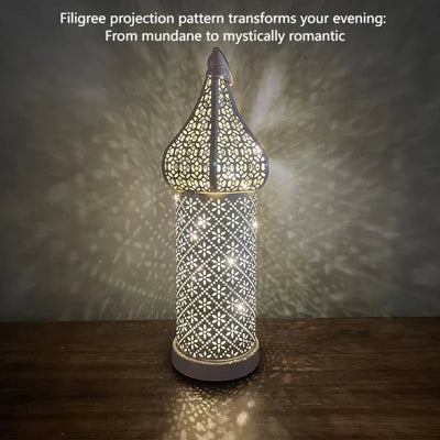 Christmas Decoration LED Illuminated Wind Lantern Iron Art Ornament, New Moroccan White Iron Hollow Lantern, Perfect Christmas Gift,, Battery Operated, Home Bedroom Living Room Indoor Decor, Batteries Not Included