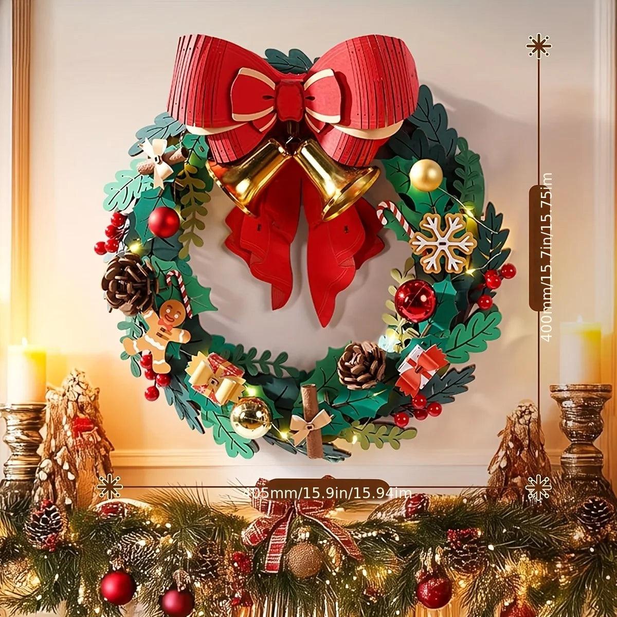 Christmas Puzzle Wreath Kit Door Decoration with Interlocking Pieces