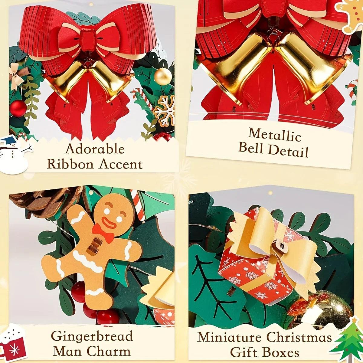 Christmas Puzzle Wreath Kit Door Decoration with Interlocking Pieces