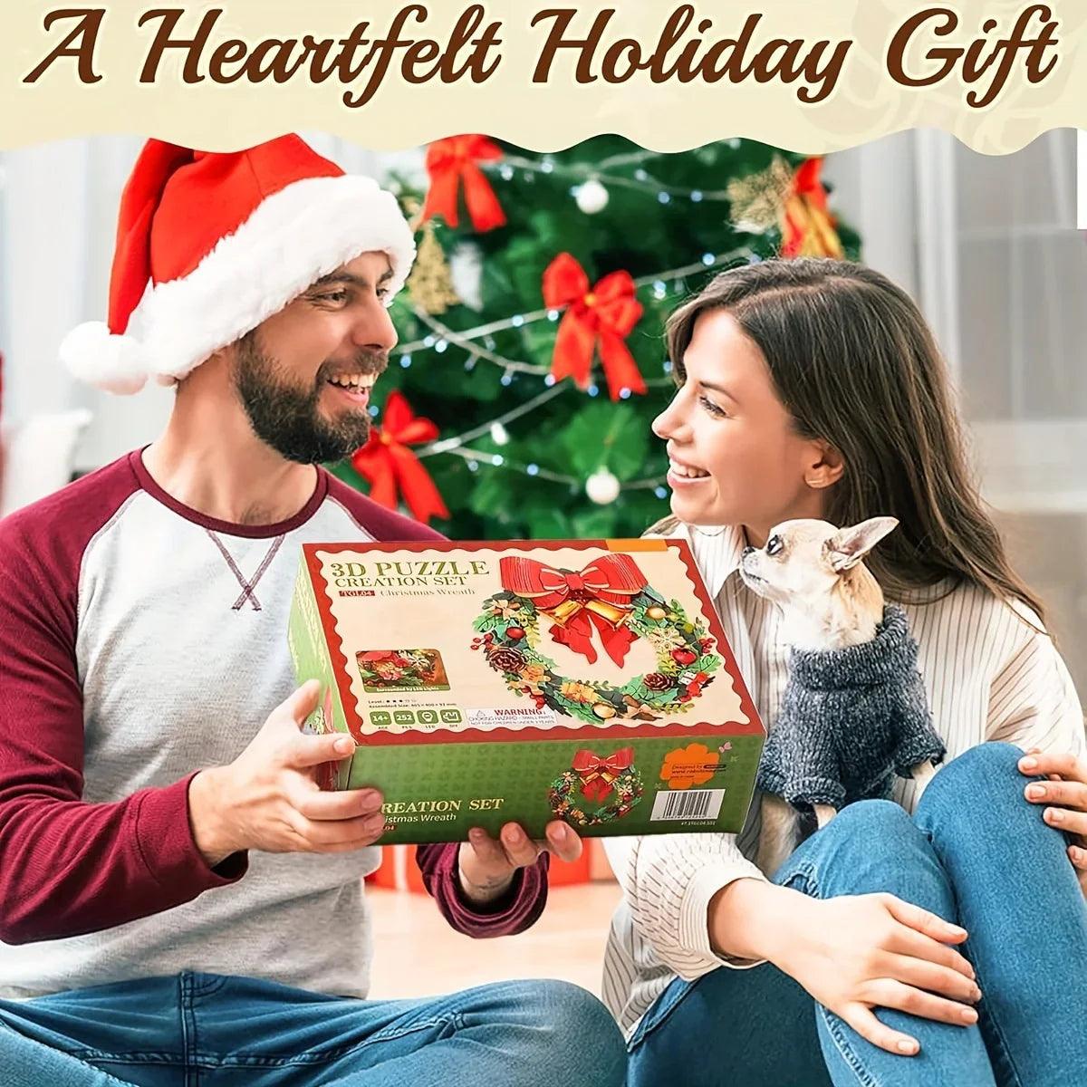 Christmas Puzzle Wreath Kit Door Decoration with Interlocking Pieces
