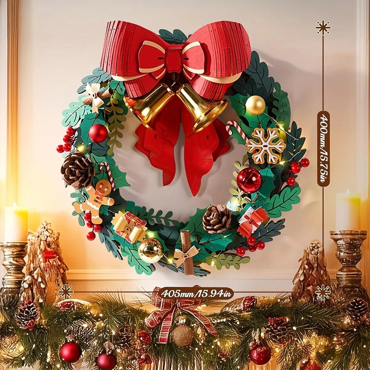 Christmas Puzzle Wreath Kit Door Decoration with Interlocking Pieces
