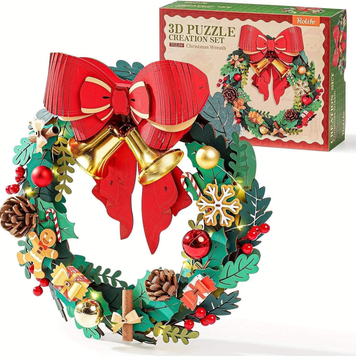 Christmas Puzzle Wreath Kit Door Decoration with Interlocking Pieces
