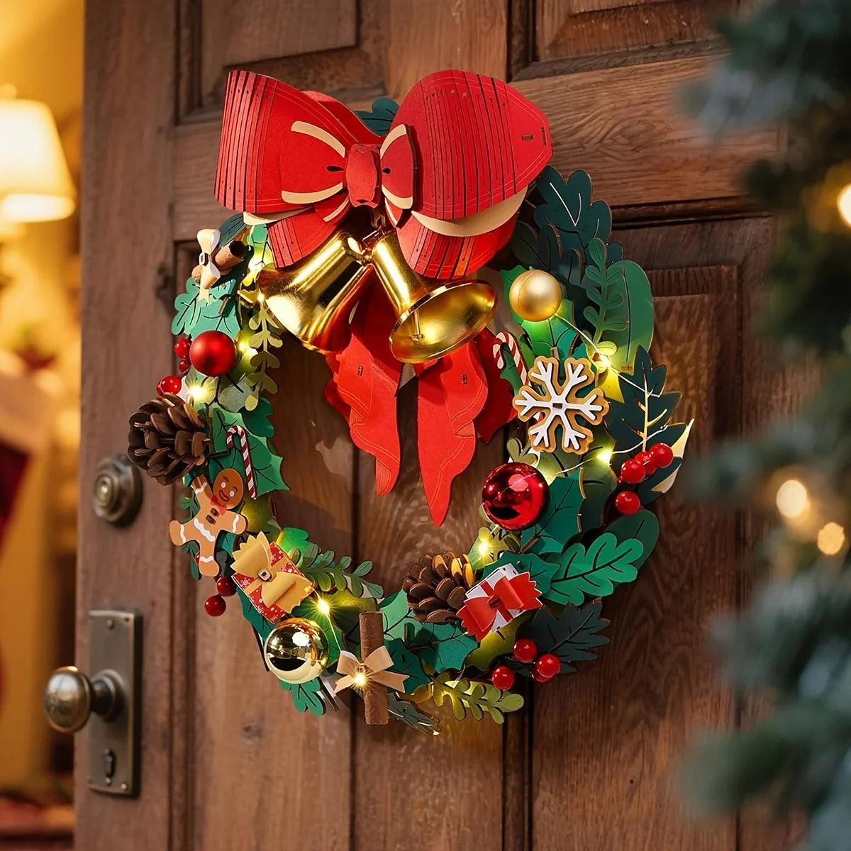 Christmas Puzzle Wreath Kit Door Decoration with Interlocking Pieces