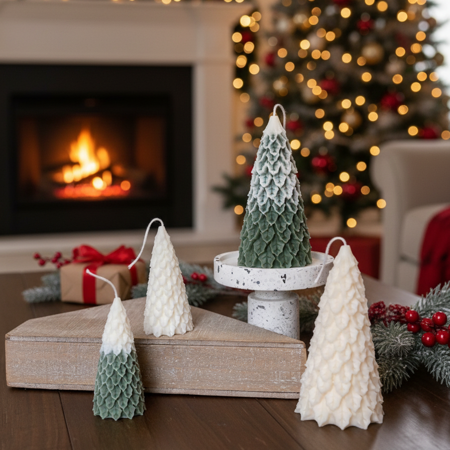 Christmas Pine Tree Candles | Sculptural Soy Wax Holiday Decor