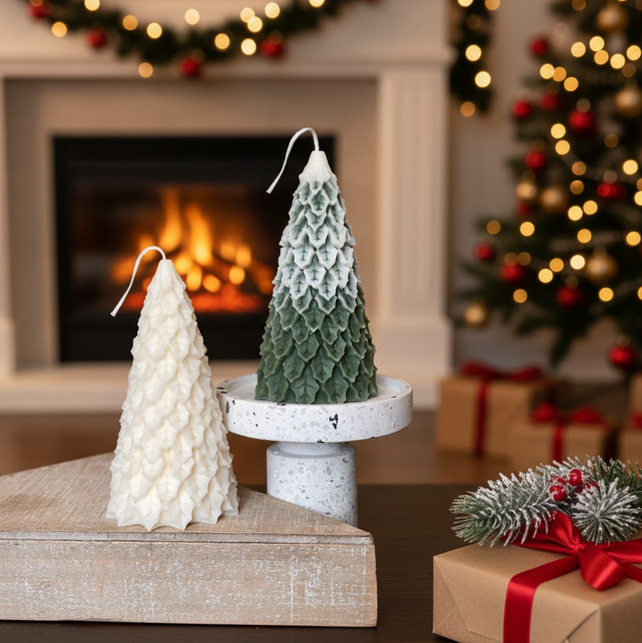 Christmas Pine Tree Candles | Sculptural Soy Wax Holiday Decor