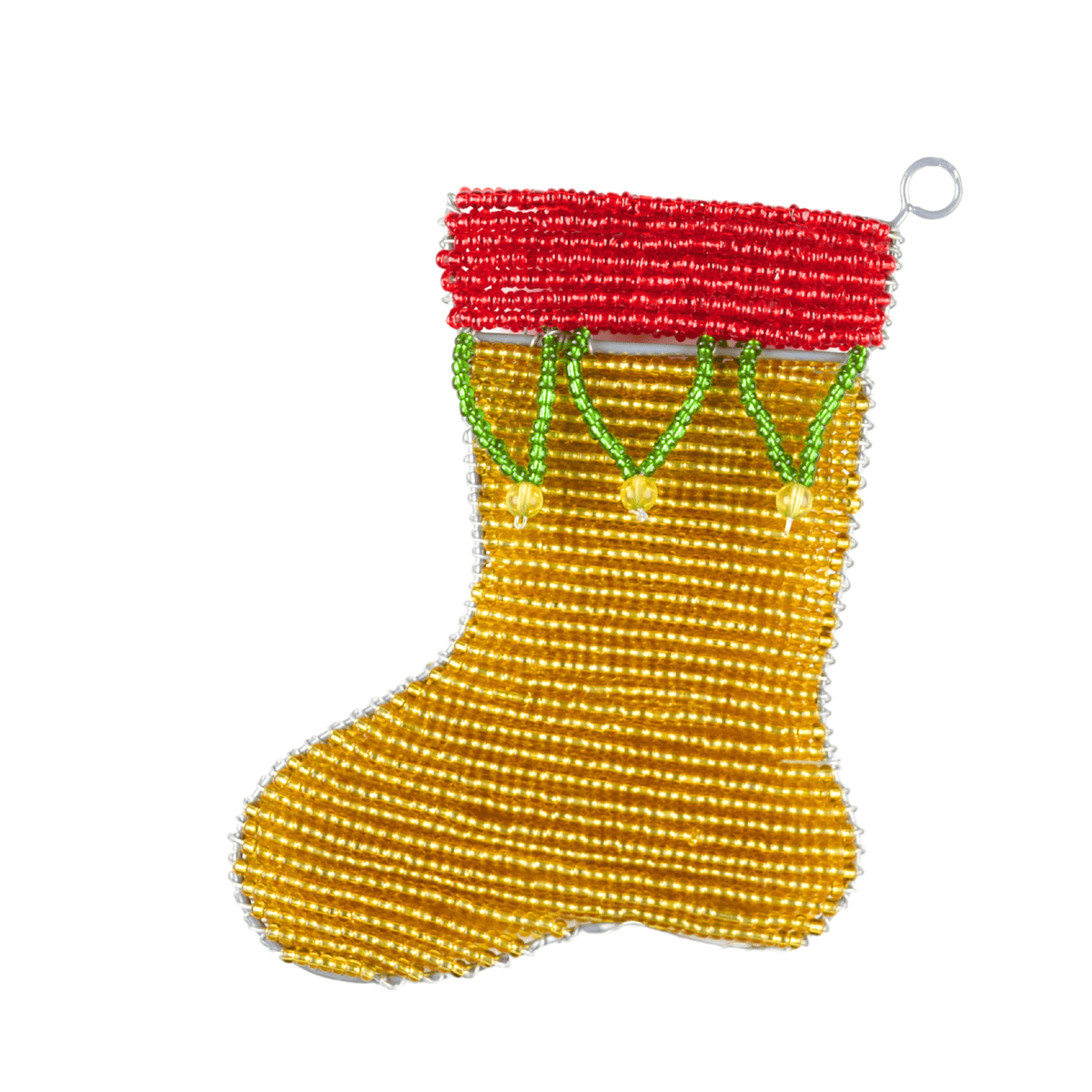 Handmade Beaded Christmas Stocking Ornament â€“ Haitian Artisan Holiday DÃ©cor