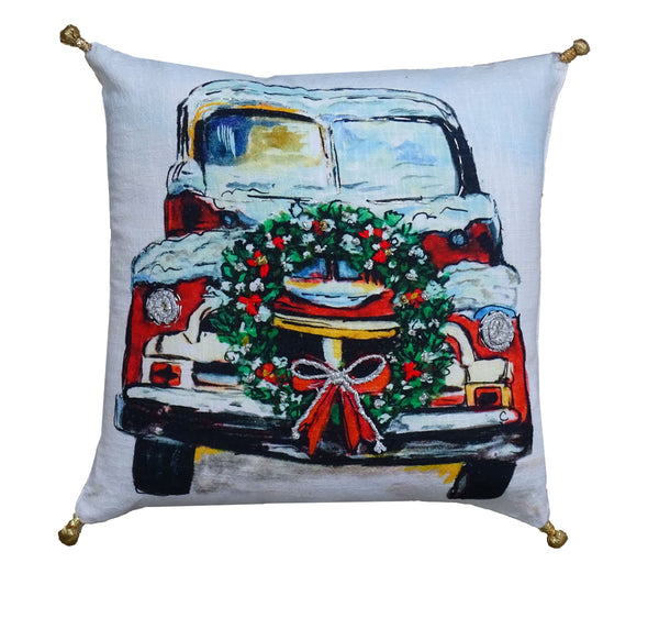 Hand Illustrated Christmas Holiday Car Pillow (18