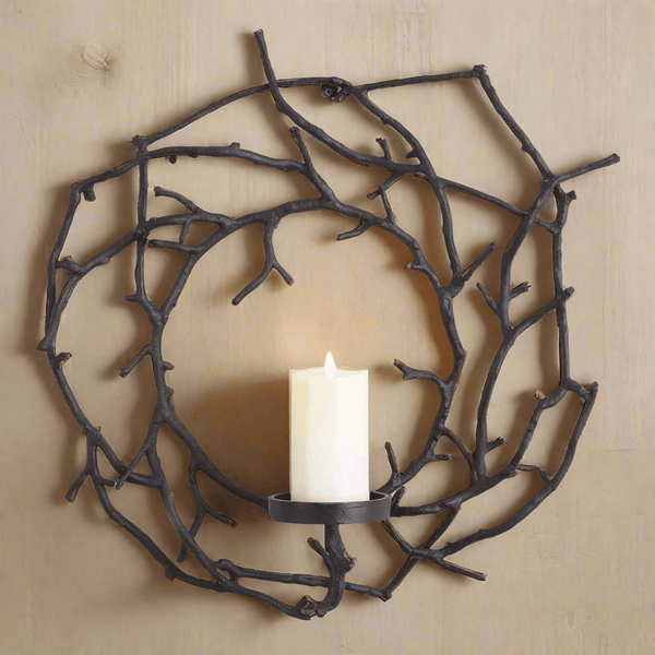 Circular Black Branch Wall Candle Holder