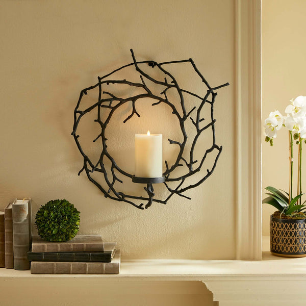 Circular Black Branch Wall Candle Holder