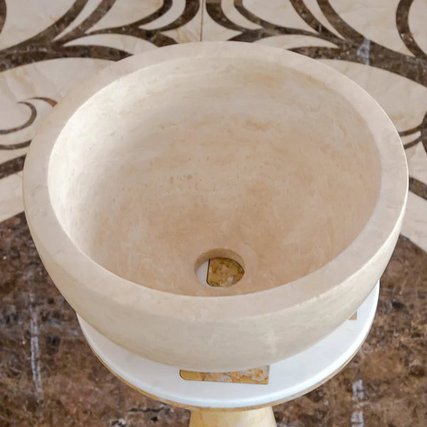 Troia Light Travertine Natural Stone Round Above Vanity Bathroom Sink (D)12.5