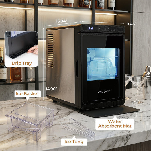 Clear Ice Cube Maker Countertop 1.6 Inches Large Square Ice Cubes-Silver