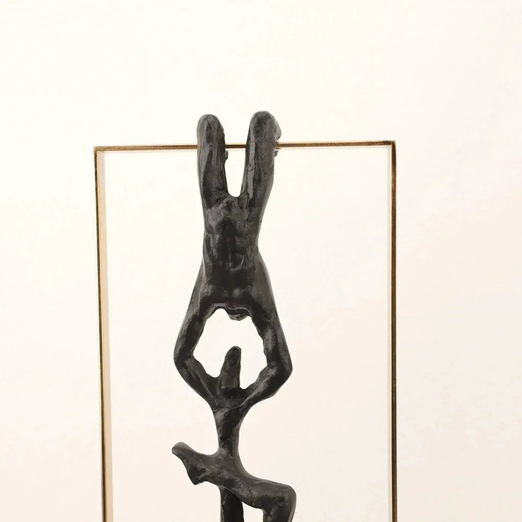 Climbing Figure Sculpture Set Gold Metal Frame for Your Home