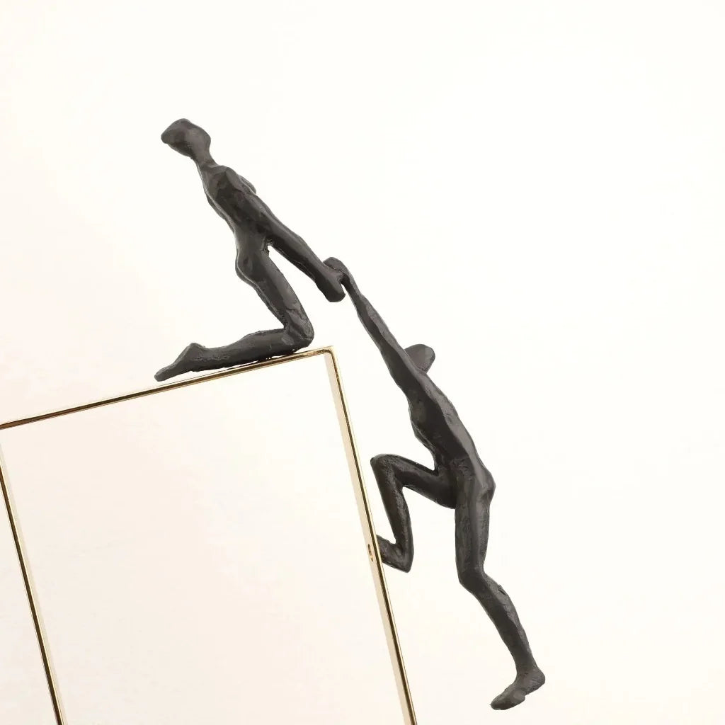 Climbing Figure Sculpture Set Gold Metal Frame for Your Home