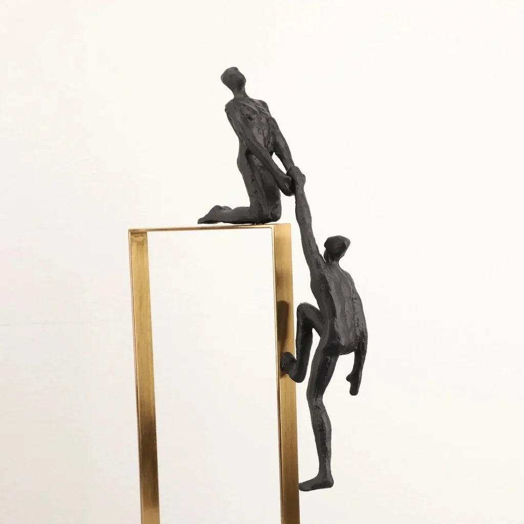 Climbing Figure Sculpture Set Gold Metal Frame for Your Home