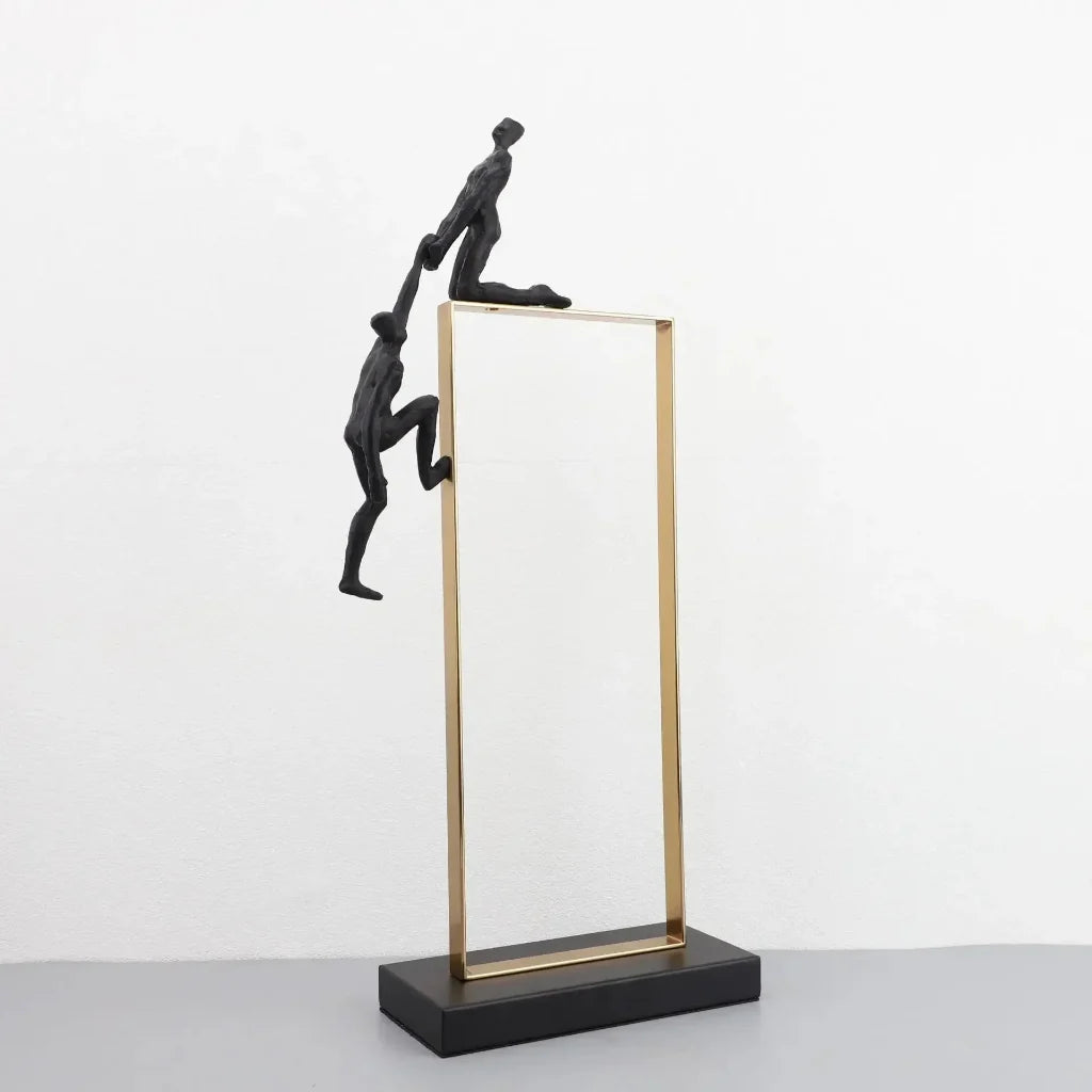 Climbing Figure Sculpture Set Gold Metal Frame for Your Home