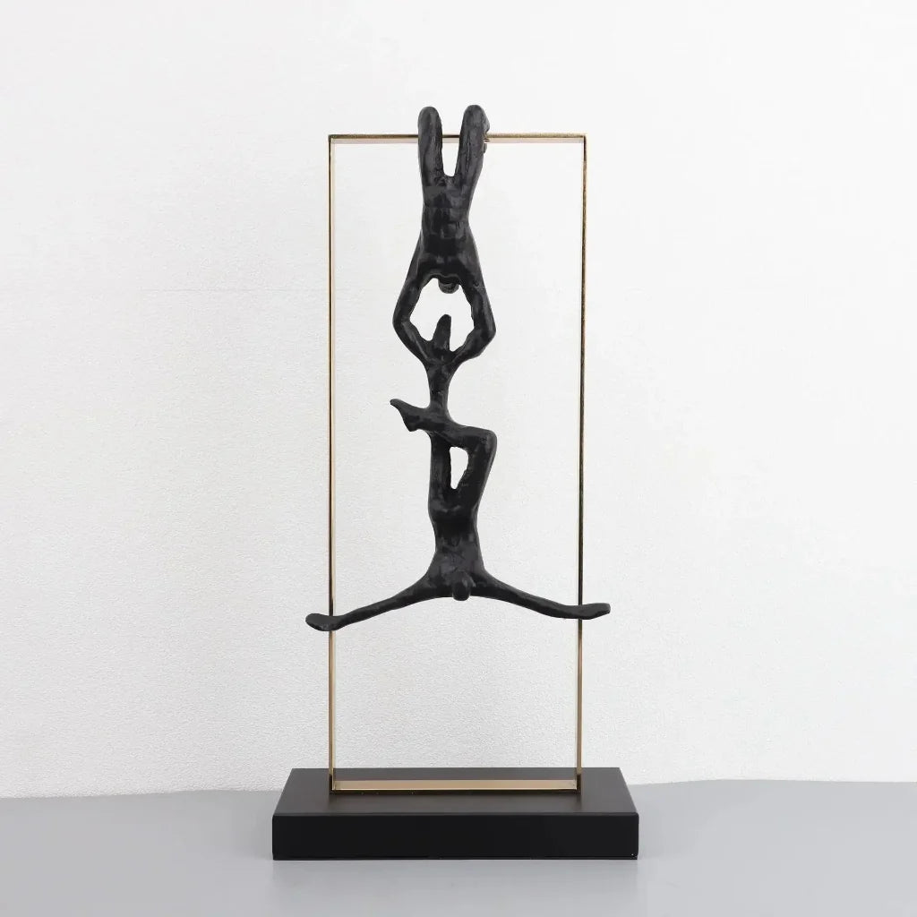 Climbing Figure Sculpture Set Gold Metal Frame for Your Home