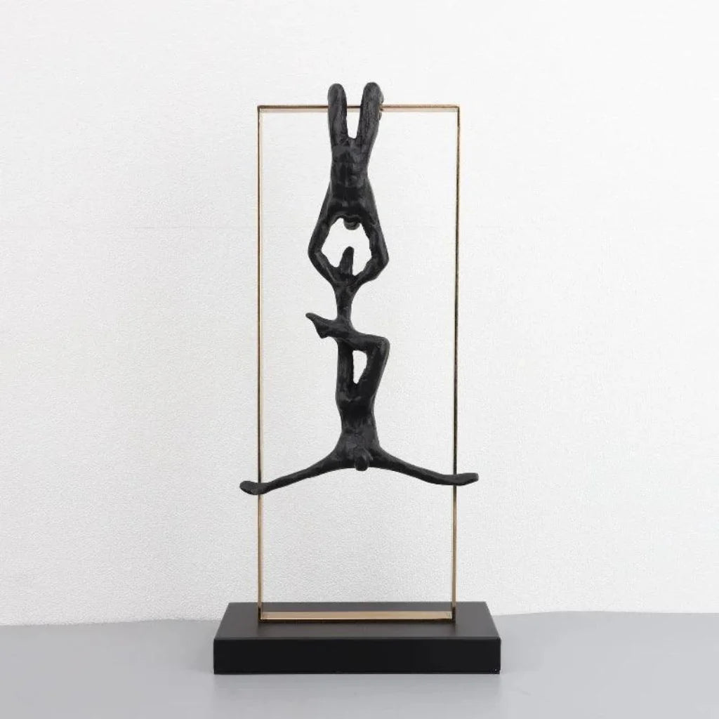 Climbing Figure Sculpture Set Gold Metal Frame for Your Home