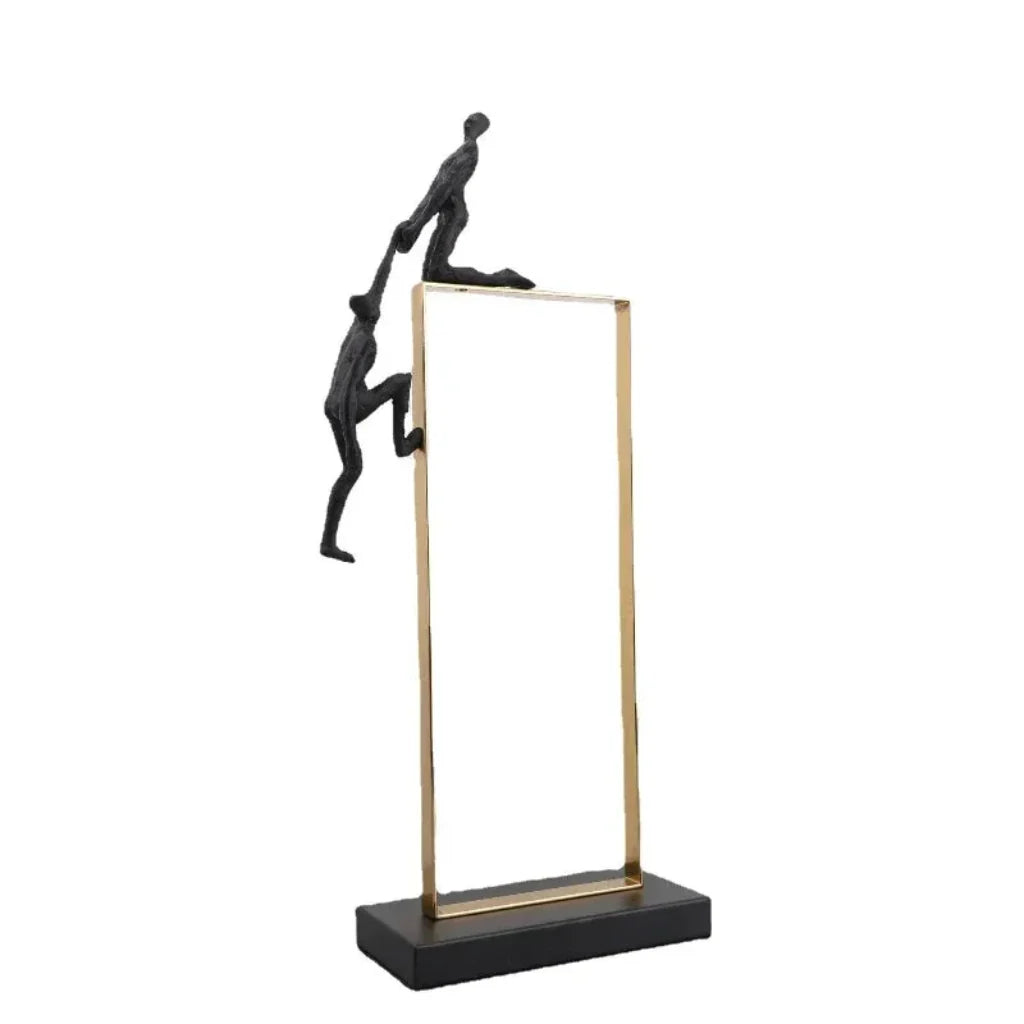Climbing Figure Sculpture Set Gold Metal Frame for Your Home