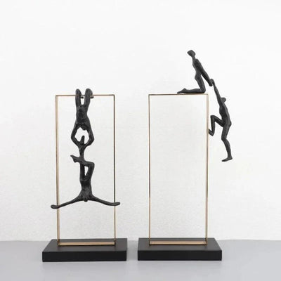 Climbing Figure Sculpture Set Gold Metal Frame for Your Home