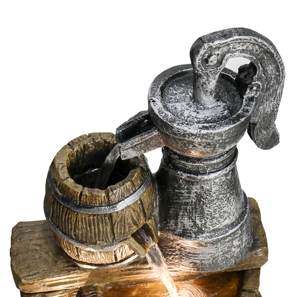 Resin Broken Barrel Rustic Outdoor Fountain 25 Inch LED