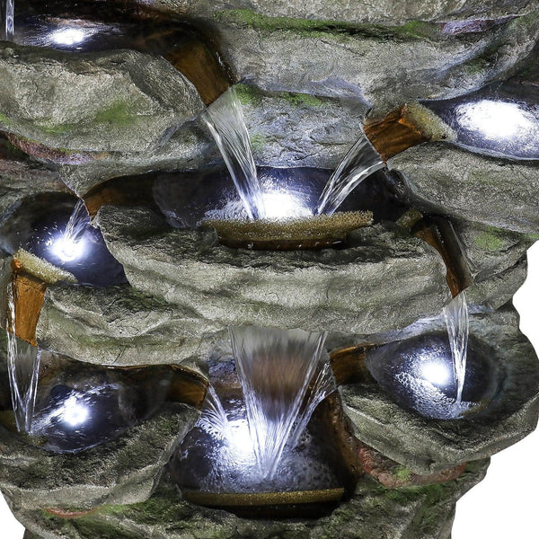 Resin Cliffside Rock Large Outdoor Water Fountain with LED