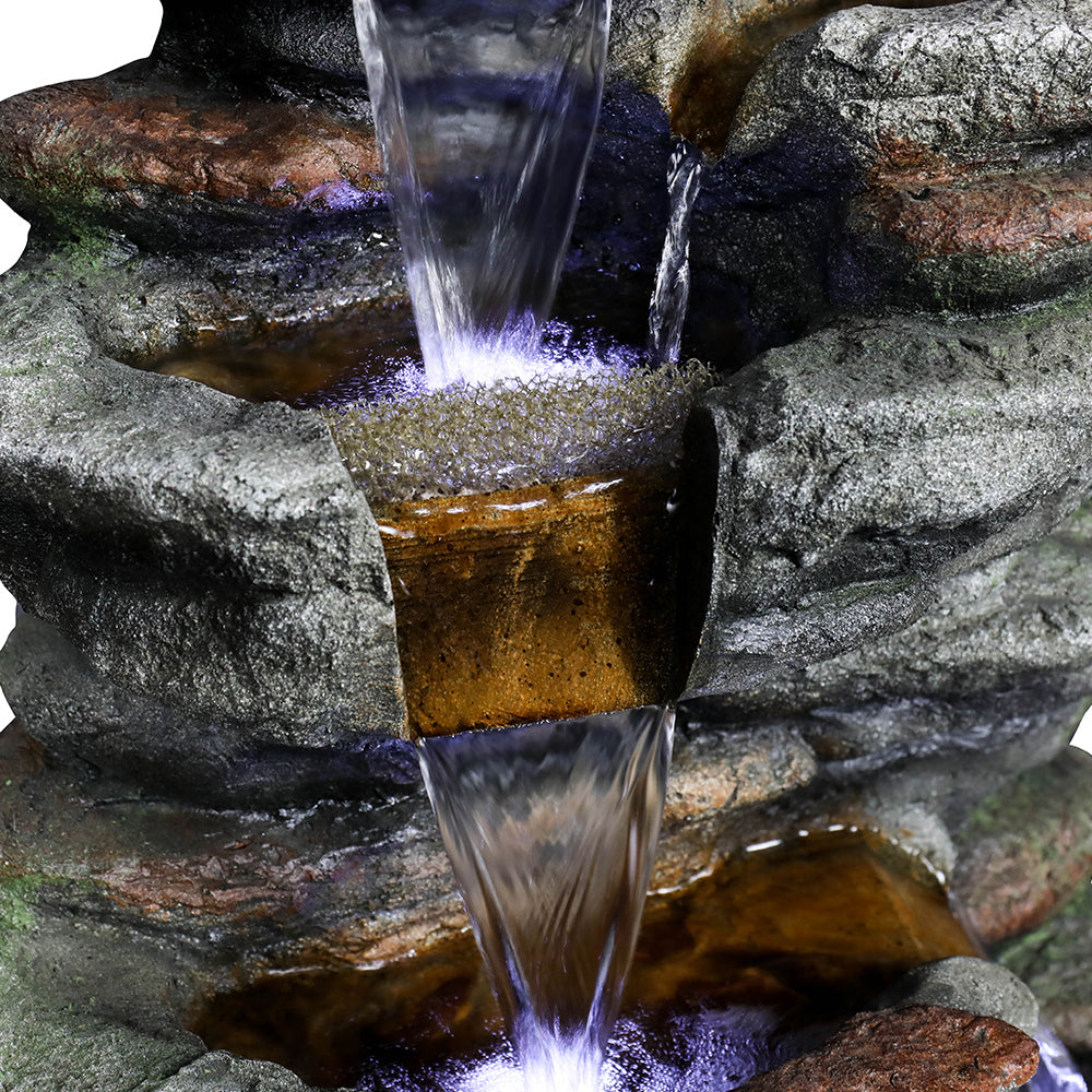 Resin Stacked Rock Outdoor Fountain 32 Inch Lit Water
