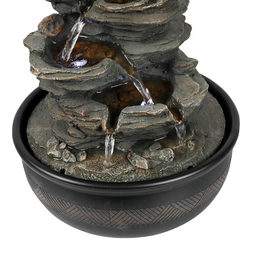 Resin 6 Tier Slate Tabletop Water Fountain 15 Inch LED