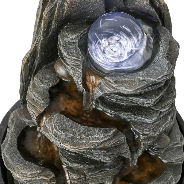 Resin Lit Spinning Orb Desk Water Fountain 9 Inch Slate