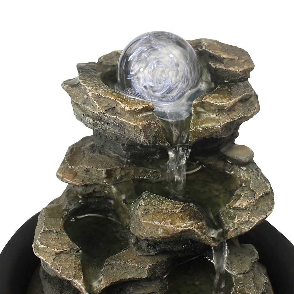 Resin Spinning Orb Tabletop Fountain 8 Inch Color LED