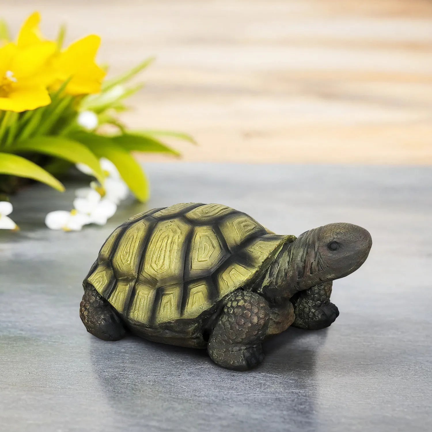 Concrete Turtle Garden Statues Painted Shell 16 Inch