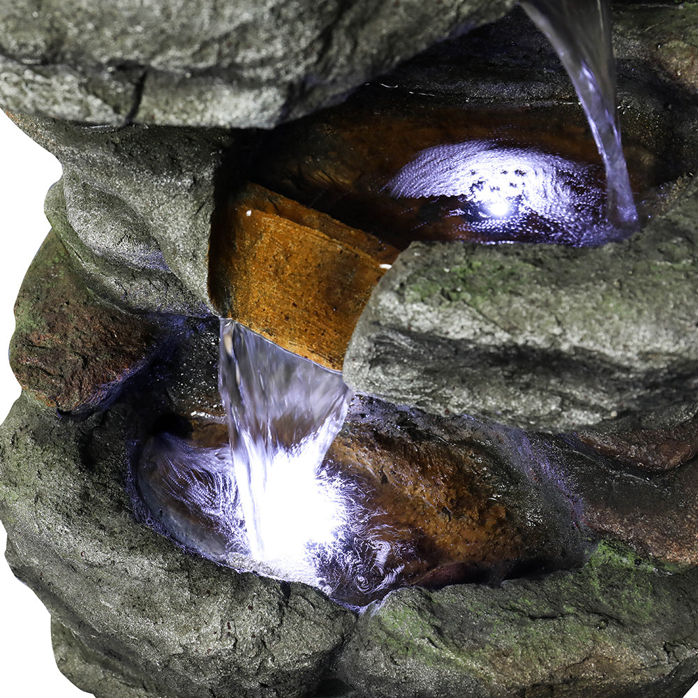 Resin Stacked Rock Outdoor Fountain 32 Inch Lit Water