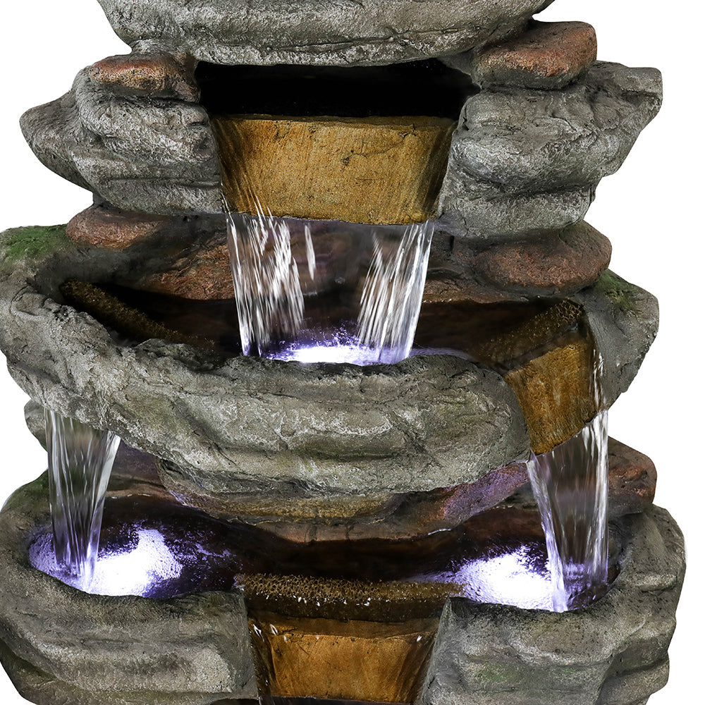 Resin Stepped Shale Outdoor Rock Fountain with Warm LED