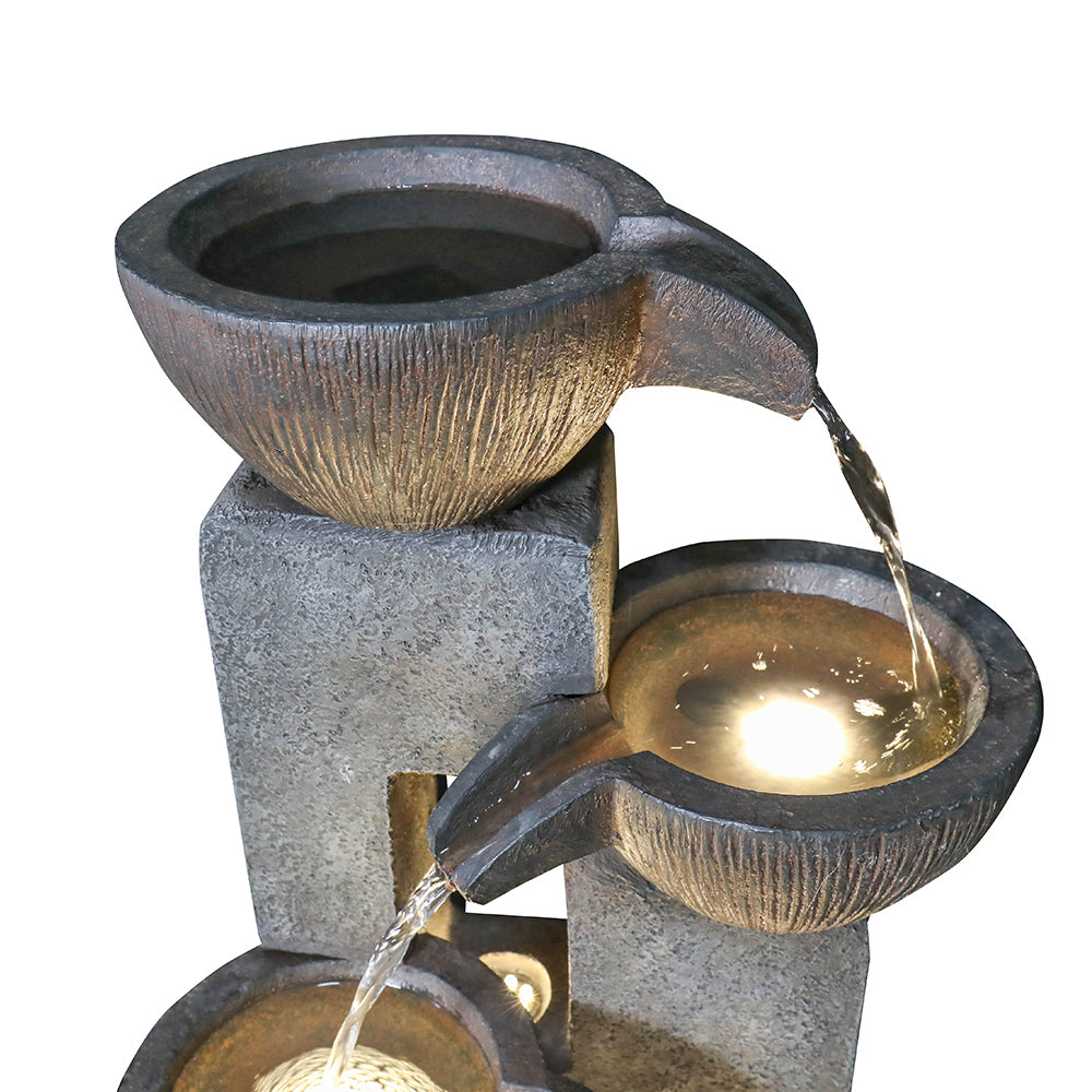 Resin Tiered Fountain Stacked Pots with LED