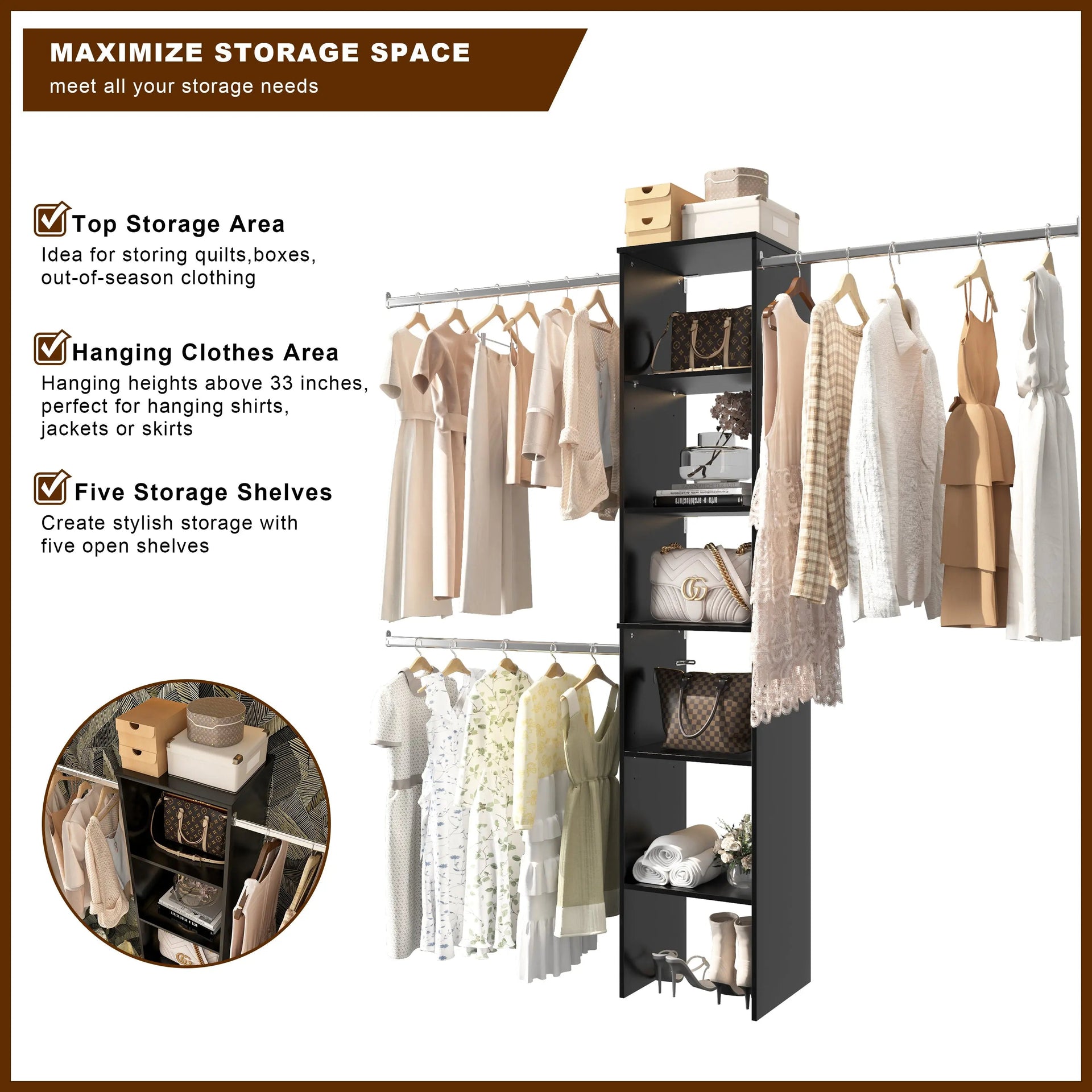 Closet System Starter Kit with Tower and 3 Hang Rods