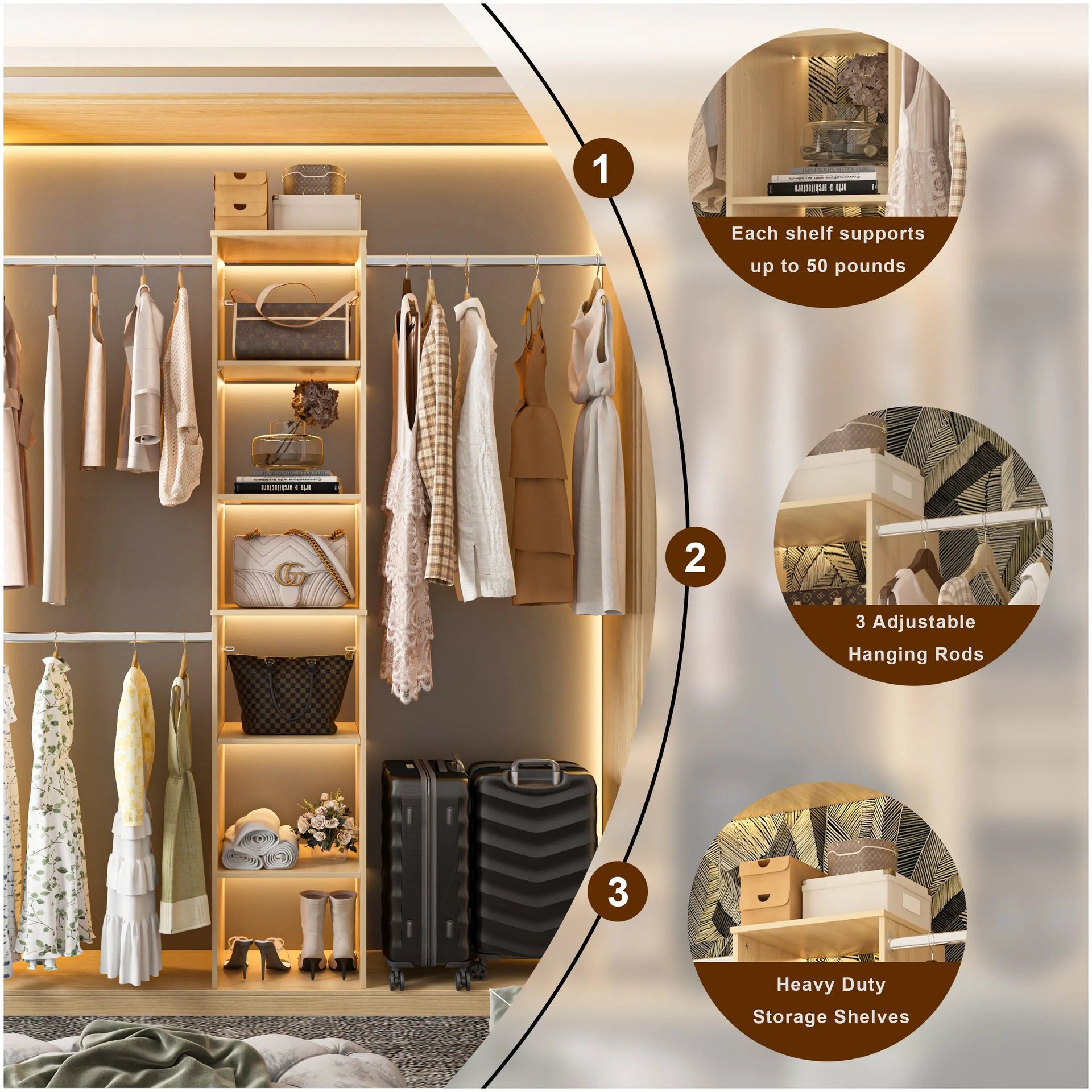 Closet System Starter Kit with Tower and 3 Hang Rods