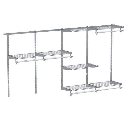 Closet System 4-8 FT Wall-Mounted Closet Shelves and Rod-Gray