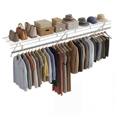 Closet Shelves Wall Mounted with Hanging Rod for Laundry Room