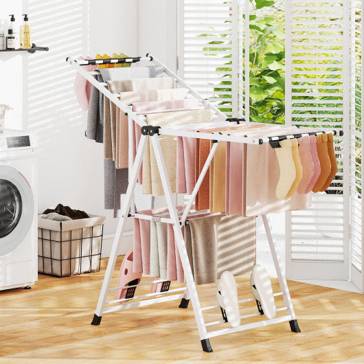 Clothes Drying Rack with Height Adjustable Wings-White