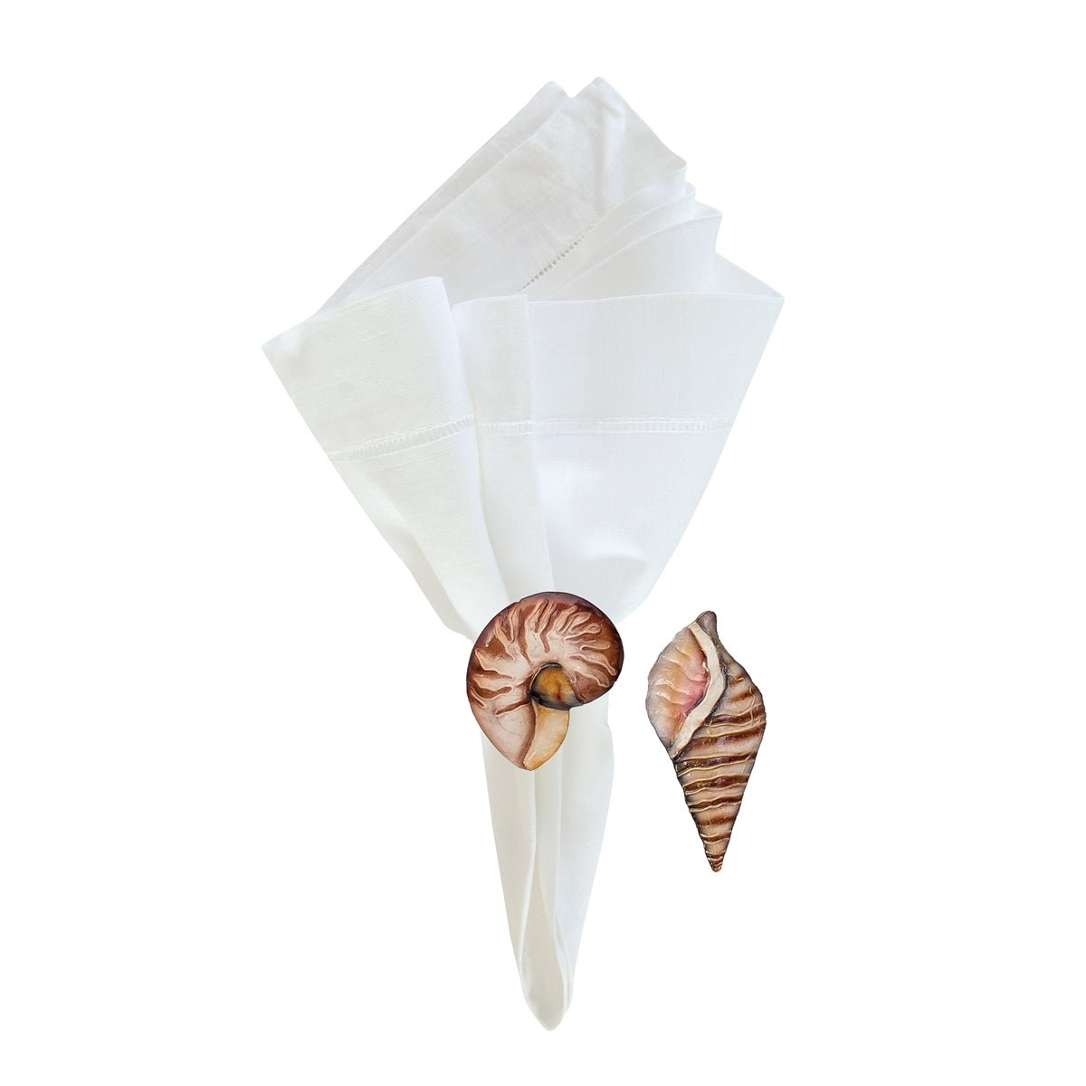 Coastal Seashell Napkin Rings – Beach Themed Nautilus & Terebra Shell Table Accents
