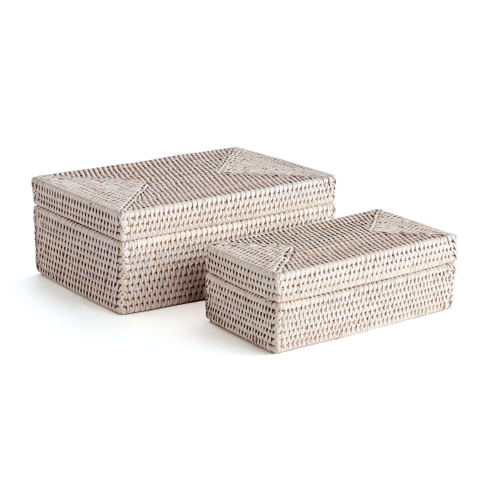 Coastal Style Rattan Letter Boxes with Lids (Set of 2)