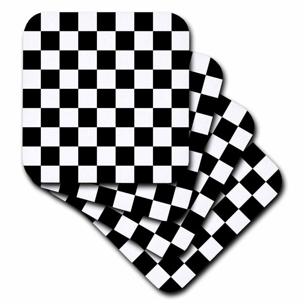 3dRose InspirationzStore patterns - Check black and white pattern - checkered checked squares chess checkerboard or racing car race flag - Coasters (cst_154527)